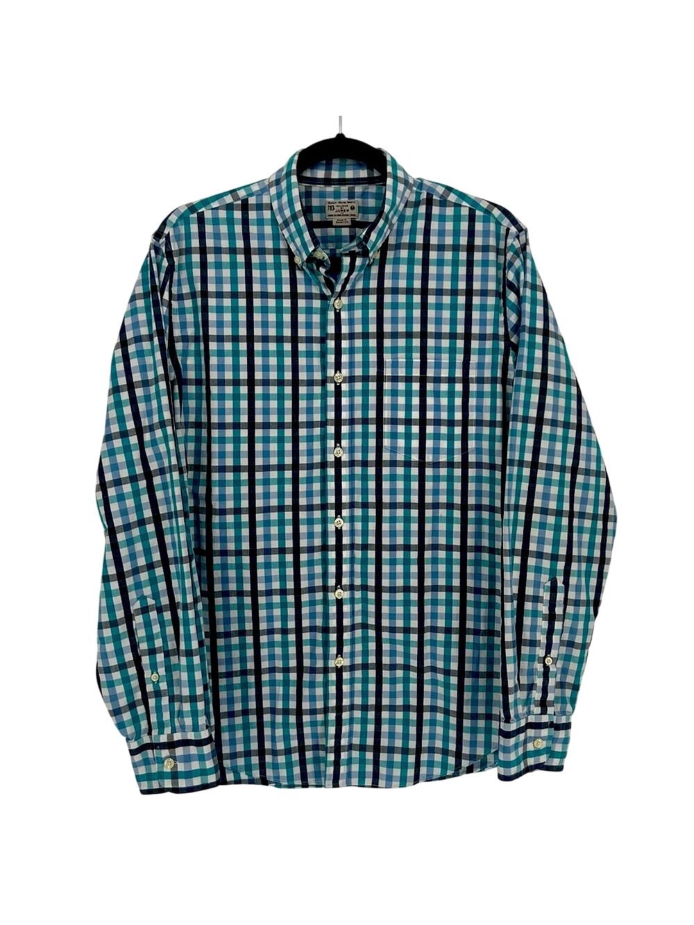 J. Crew Men’s Button Down Long Sleeve Shirt - Medium - Blue, White, Teal Plaid